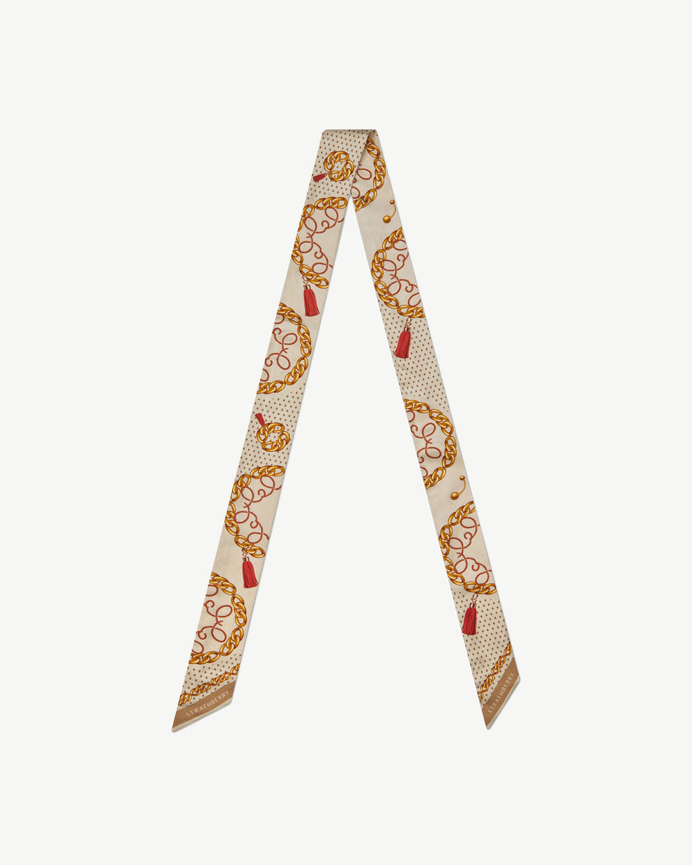 New Arrivals Strathberry Women's Long Silk Skinny Scarf - Brown / White